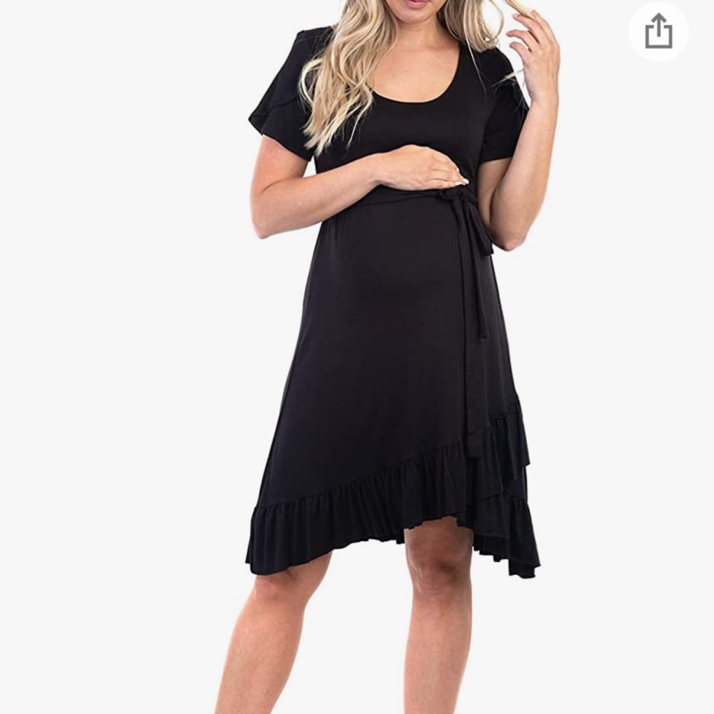 NWT Mother Bee Maternity Wrap Dress with Adjustable Belt (black, XL)